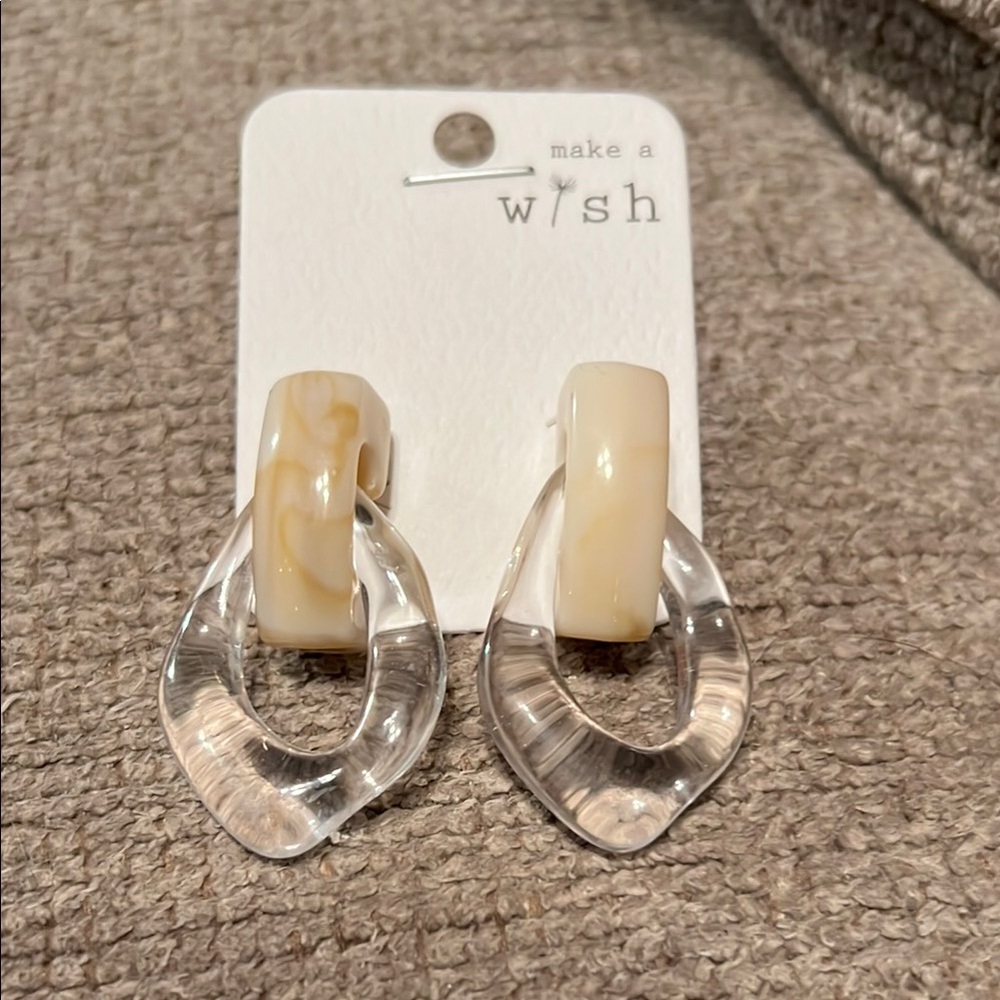 Make a Wish Cream and Clear Earrings